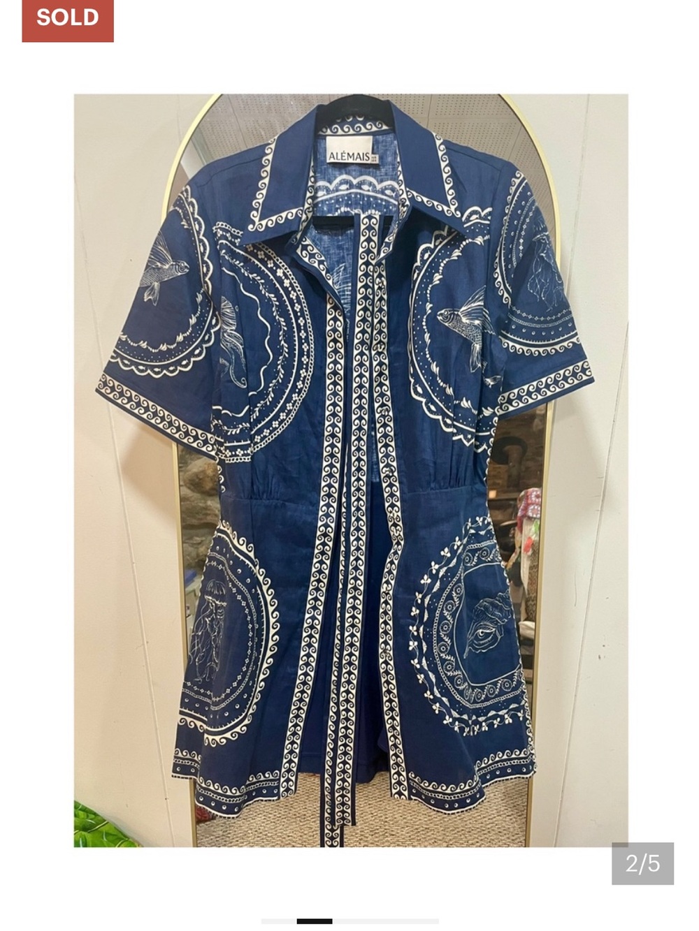 Alemais Navy Blue and White Bandana Print Mini Dress - Picture 2 of 3